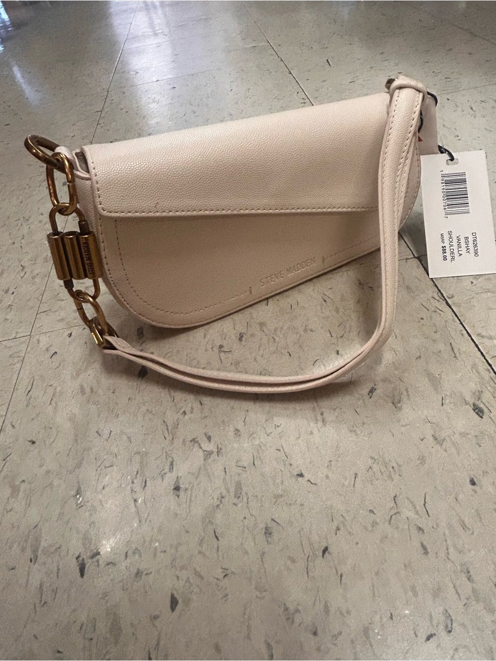 Steve Madden Blush Cream Shoulder Bag with Gold Chain Accent